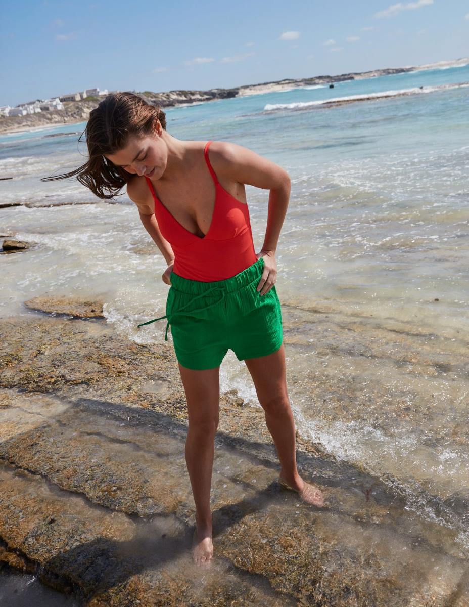 облекло Boden вратовръзка на талията тензух шорти ярко зелено Жени LL681241