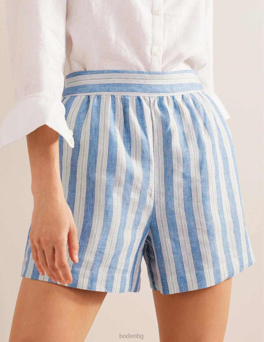 облекло Boden къси панталони от лен порцеланово синьо и искряща ивица Жени LL681286