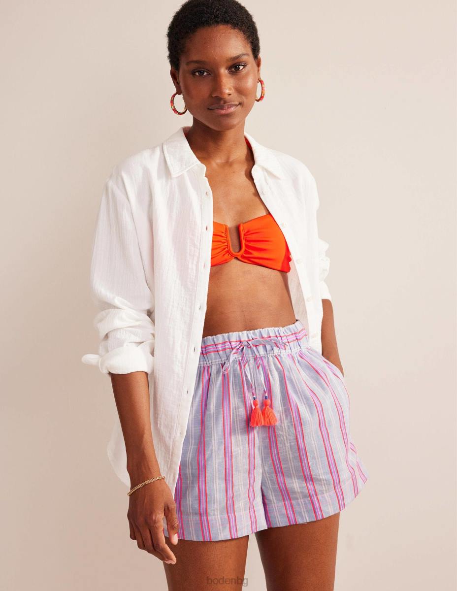 облекло Boden вратовръзка на талията раирани шорти синя и динена ивица Жени LL681308