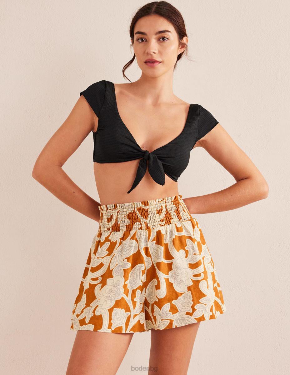 облекло Boden ленени шорти на талията ръждив пейсли вихър Жени LL681752