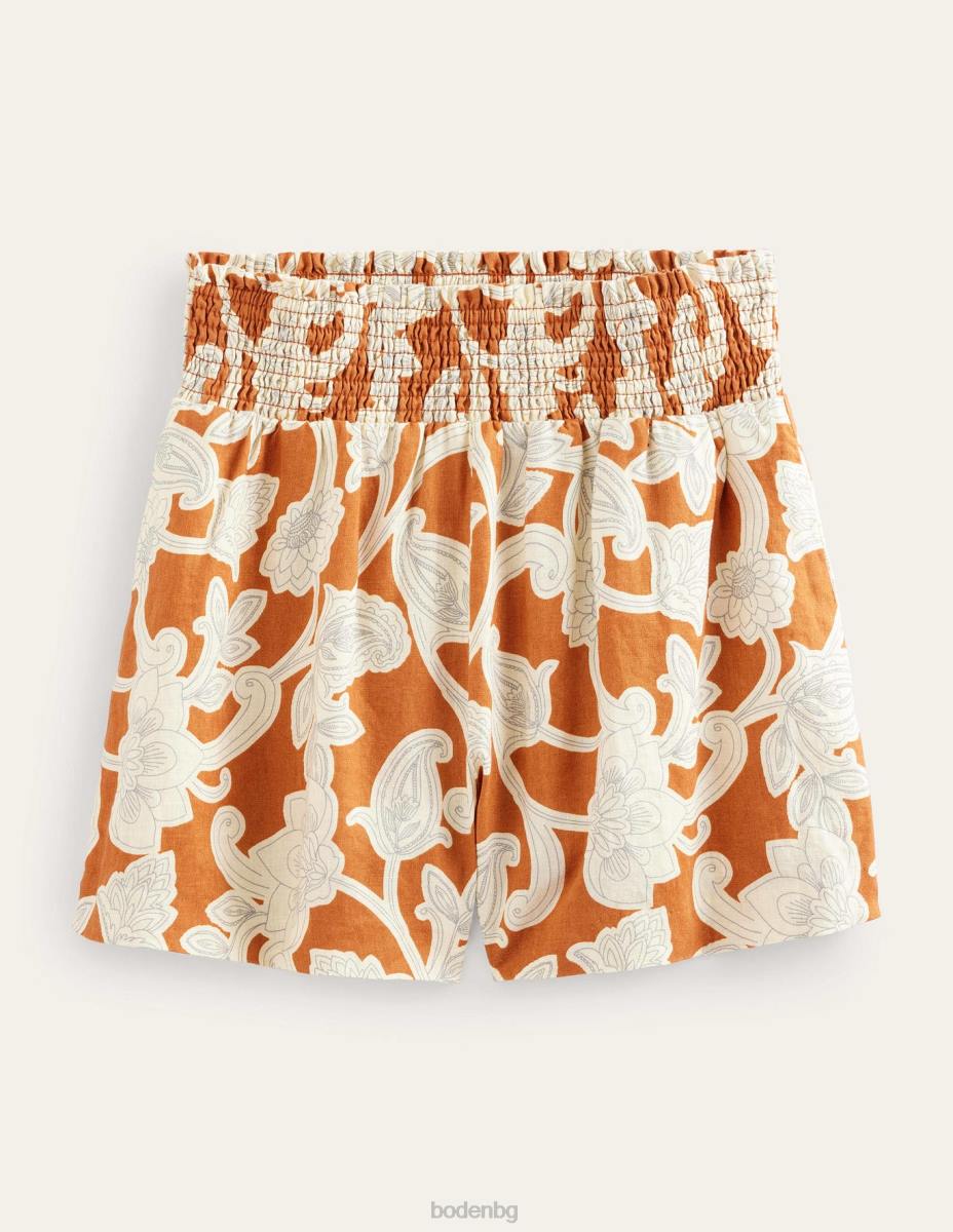 облекло Boden ленени шорти на талията ръждив пейсли вихър Жени LL681752