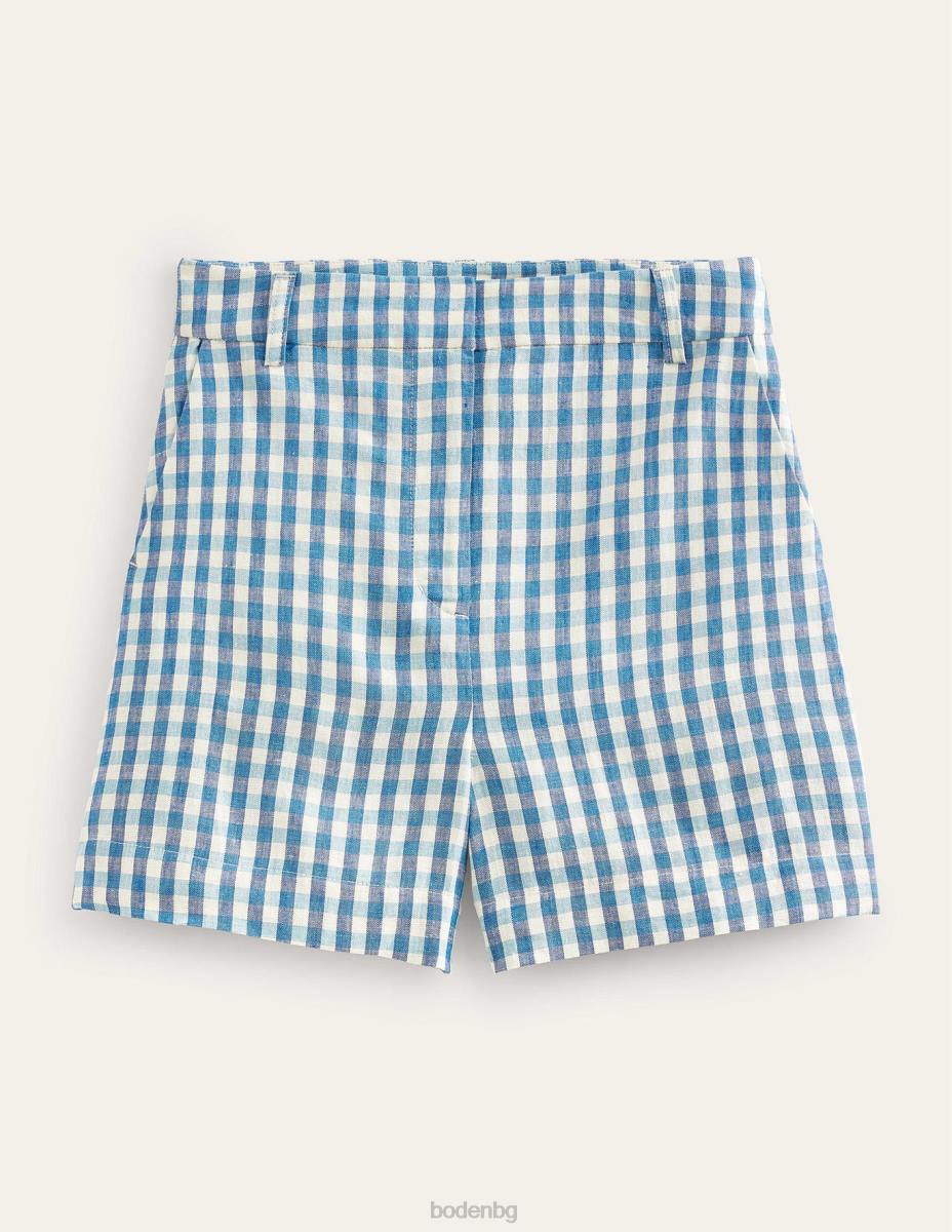 облекло Boden разкроени ленени шорти син гингам Жени LL68604