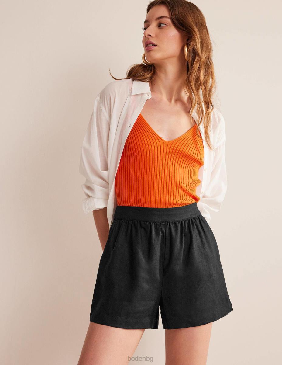 облекло Boden къси панталони от лен черен Жени LL68612