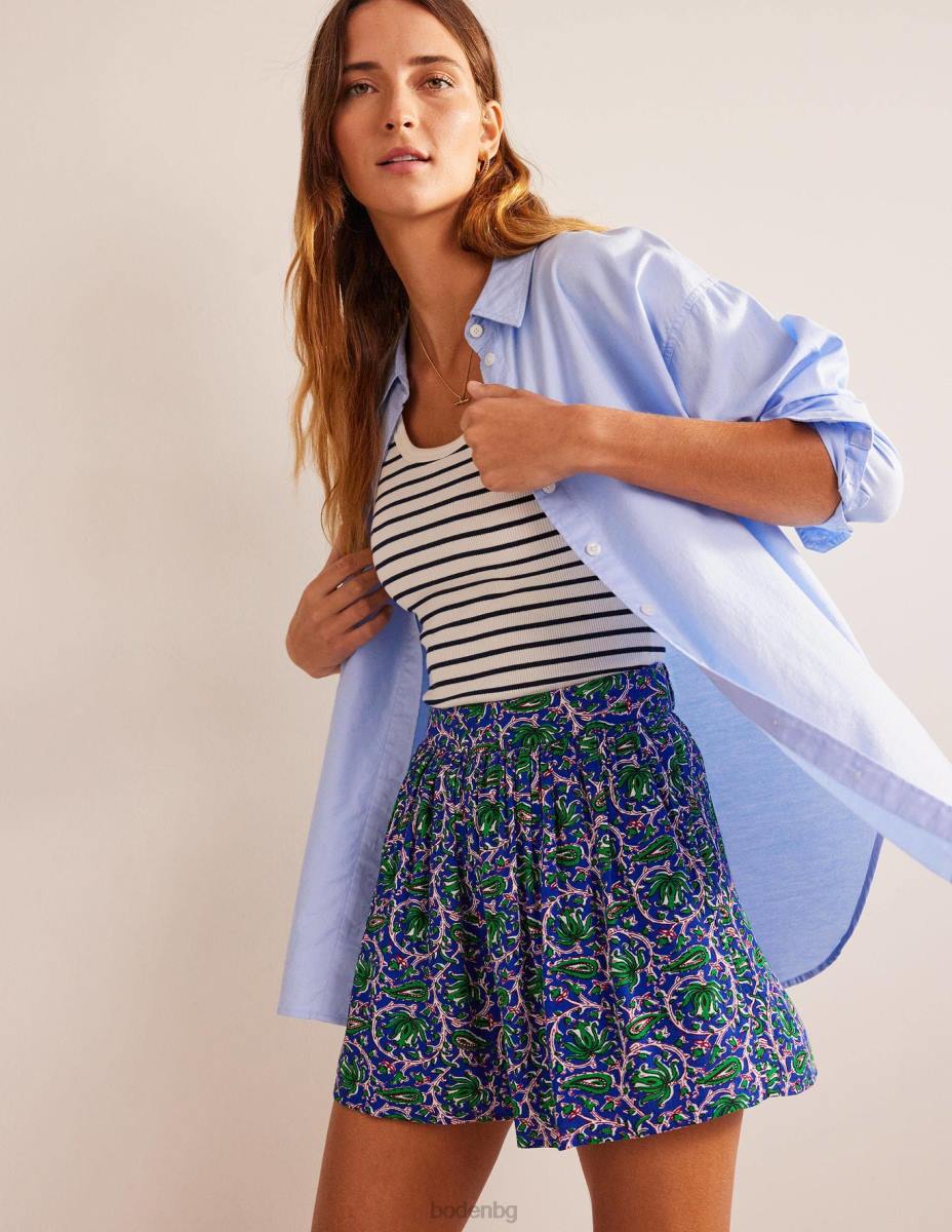 облекло Boden набръчкани къси панталони синя вълна и ботаническа лоза Жени LL68614