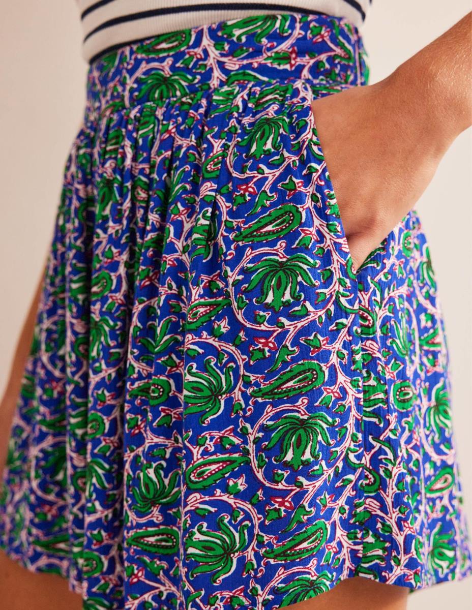 облекло Boden набръчкани къси панталони синя вълна и ботаническа лоза Жени LL68614