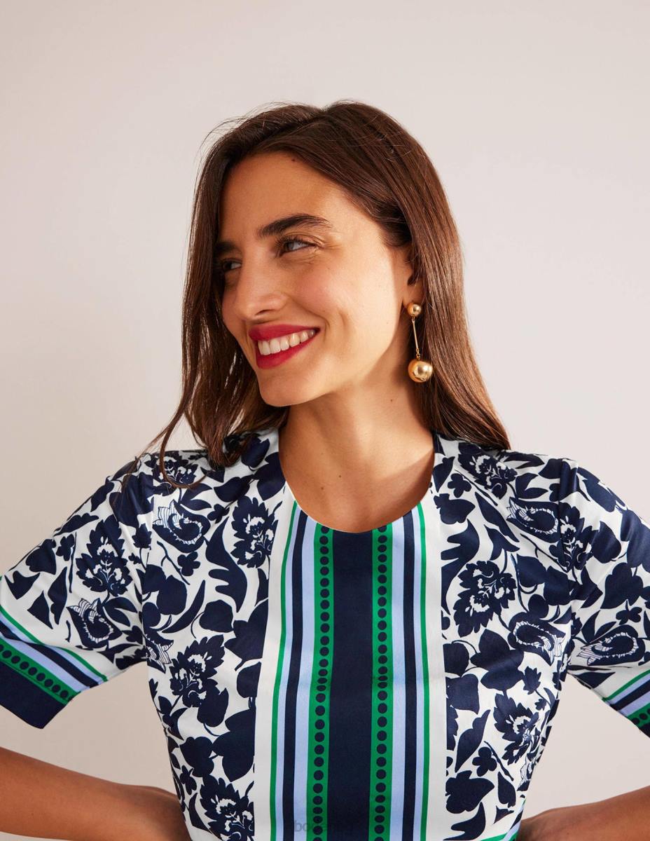 облекло Boden памучна рокля Alexa тъмносиньо и лалета Жени LL6853