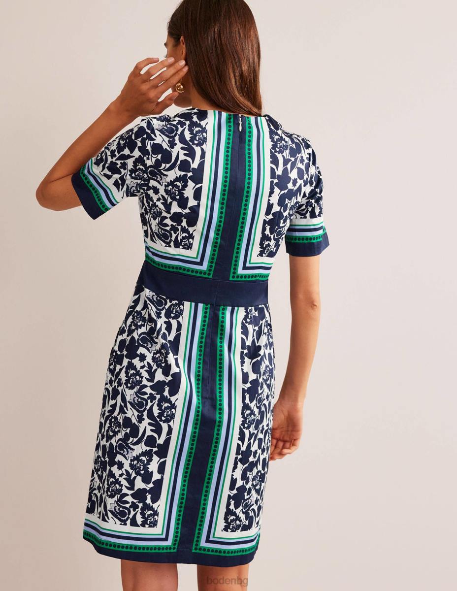 облекло Boden памучна рокля Alexa тъмносиньо и лалета Жени LL6853