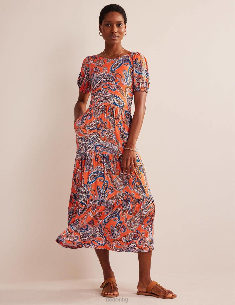 облекло Boden макси рокля от трико с изрязан гръб оранжево желе и райски поп Жени LL681