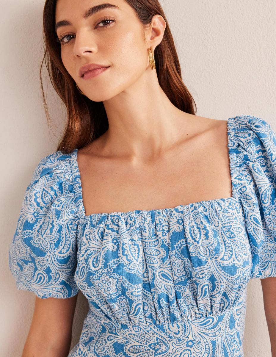 облекло Boden миди рокля с набрани корсажи порцеланово синьо и пейсли пъпка Жени LL681003