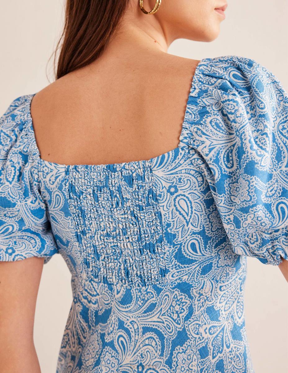 облекло Boden миди рокля с набрани корсажи порцеланово синьо и пейсли пъпка Жени LL681003