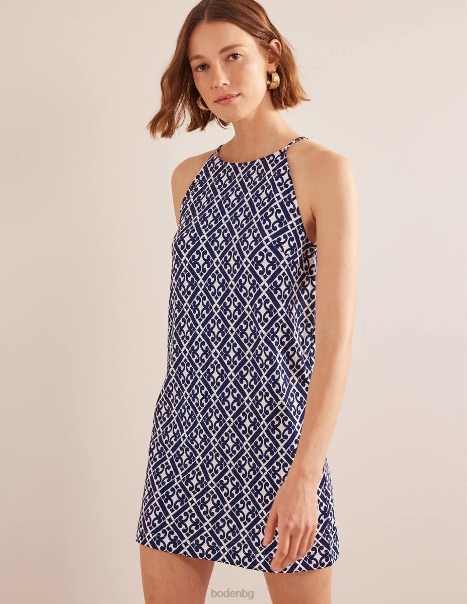 облекло Boden мини рокля от трико със състезателно деколте пруско синьо и спокоен гео Жени LL681015