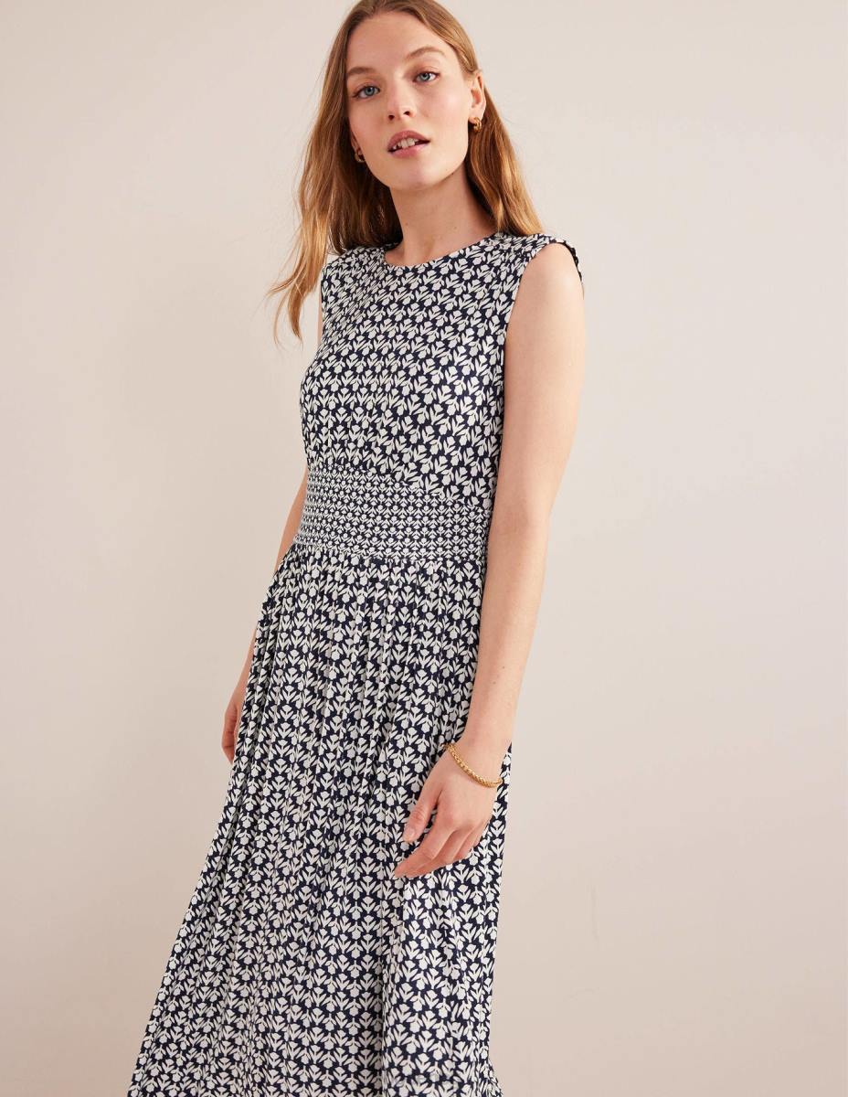 облекло Boden миди рокля от трико с детайли на талията френски флот и лале поп Жени LL681017