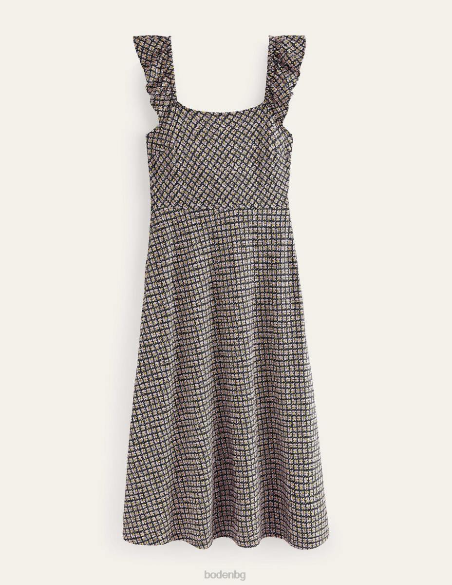 облекло Boden миди рокля от трико с волани черна и цъфтяща пъпка Жени LL681021