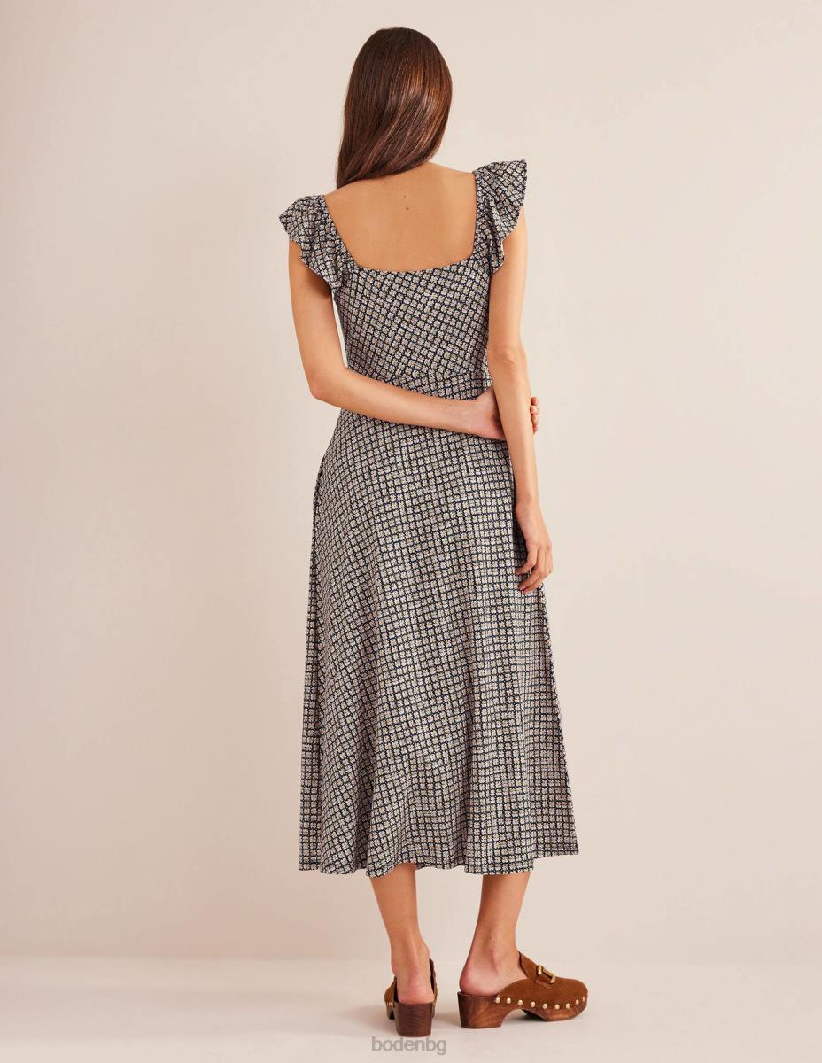 облекло Boden миди рокля от трико с волани черна и цъфтяща пъпка Жени LL681021