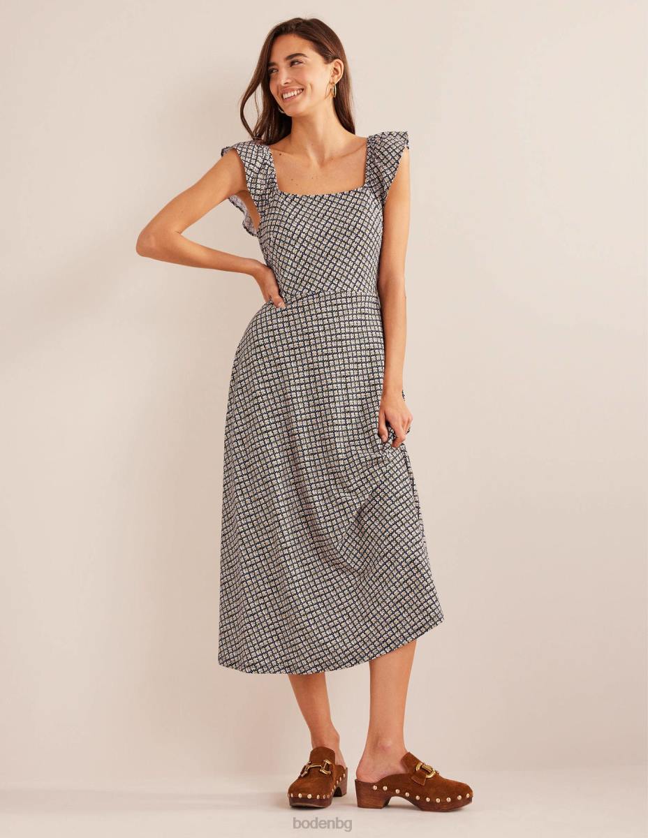 облекло Boden миди рокля от трико с волани черна и цъфтяща пъпка Жени LL681021