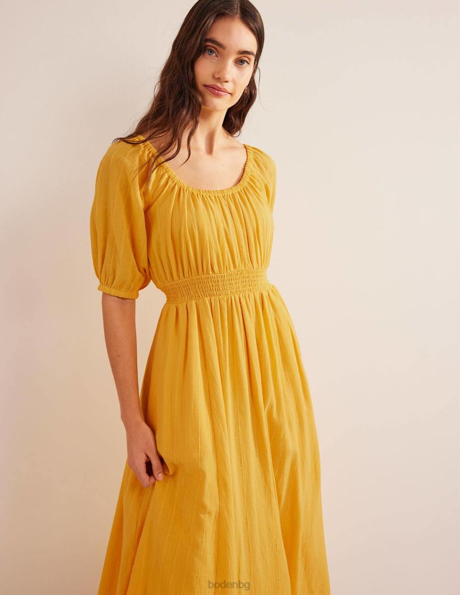 облекло Boden макси рокля с широко деколте жълта текстура Жени LL681030