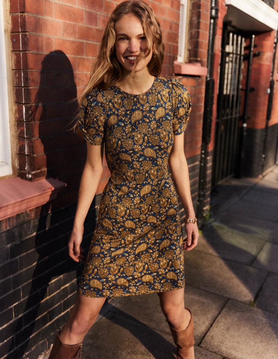 облекло Boden мини рокля от трико с възли събиране на злато и пейсли тераса Жени LL681040