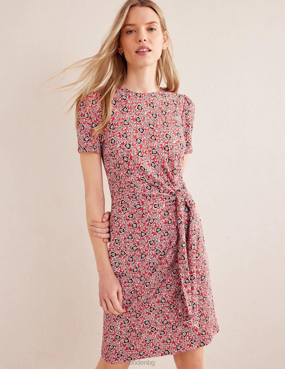 облекло Boden рокля от трико с възли отпред домати & детелина вихър Жени LL681050