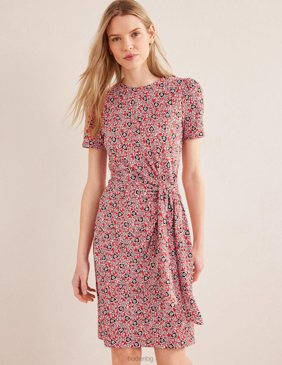 облекло Boden рокля от трико с възли отпред домати & детелина вихър Жени LL681050