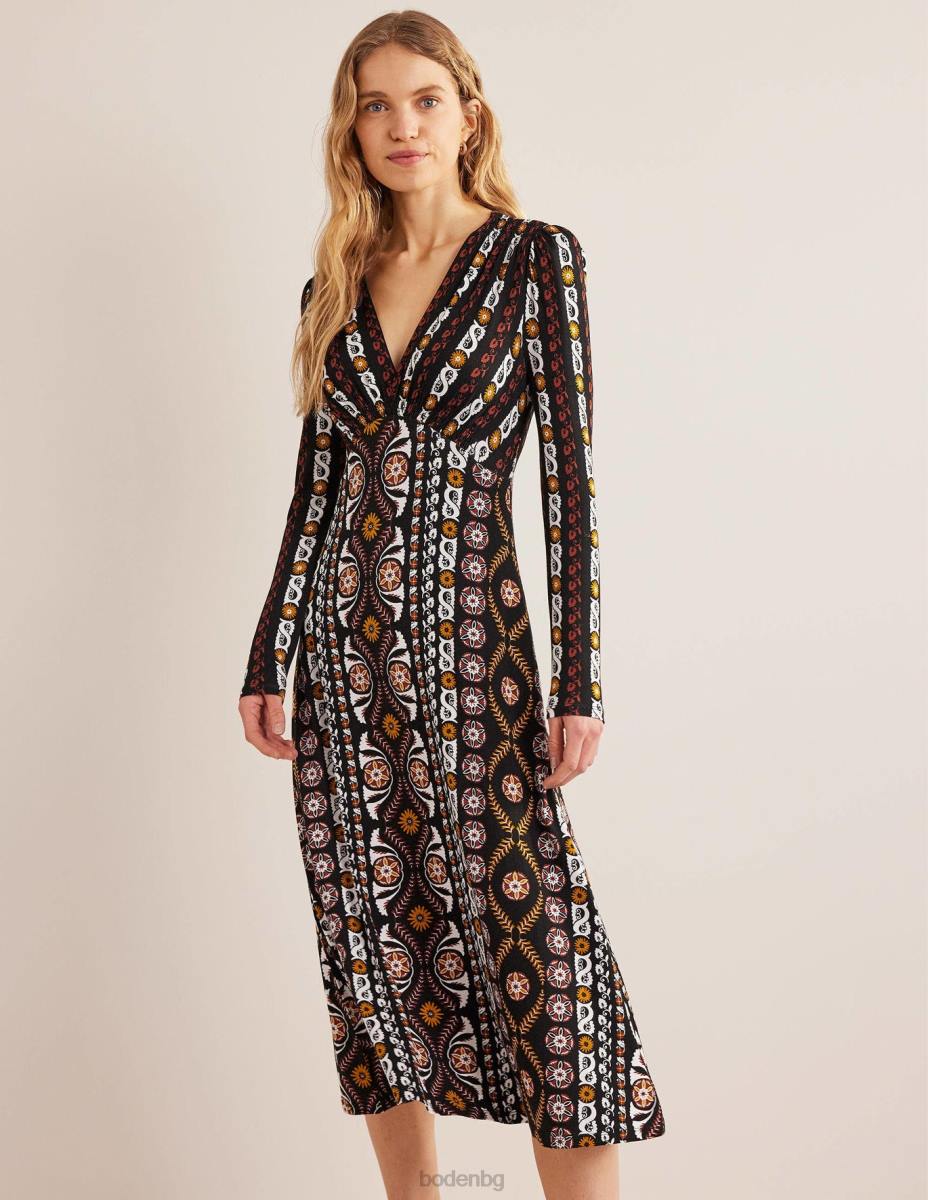 облекло Boden миди рокля от трико черно и богато райе Жени LL681051