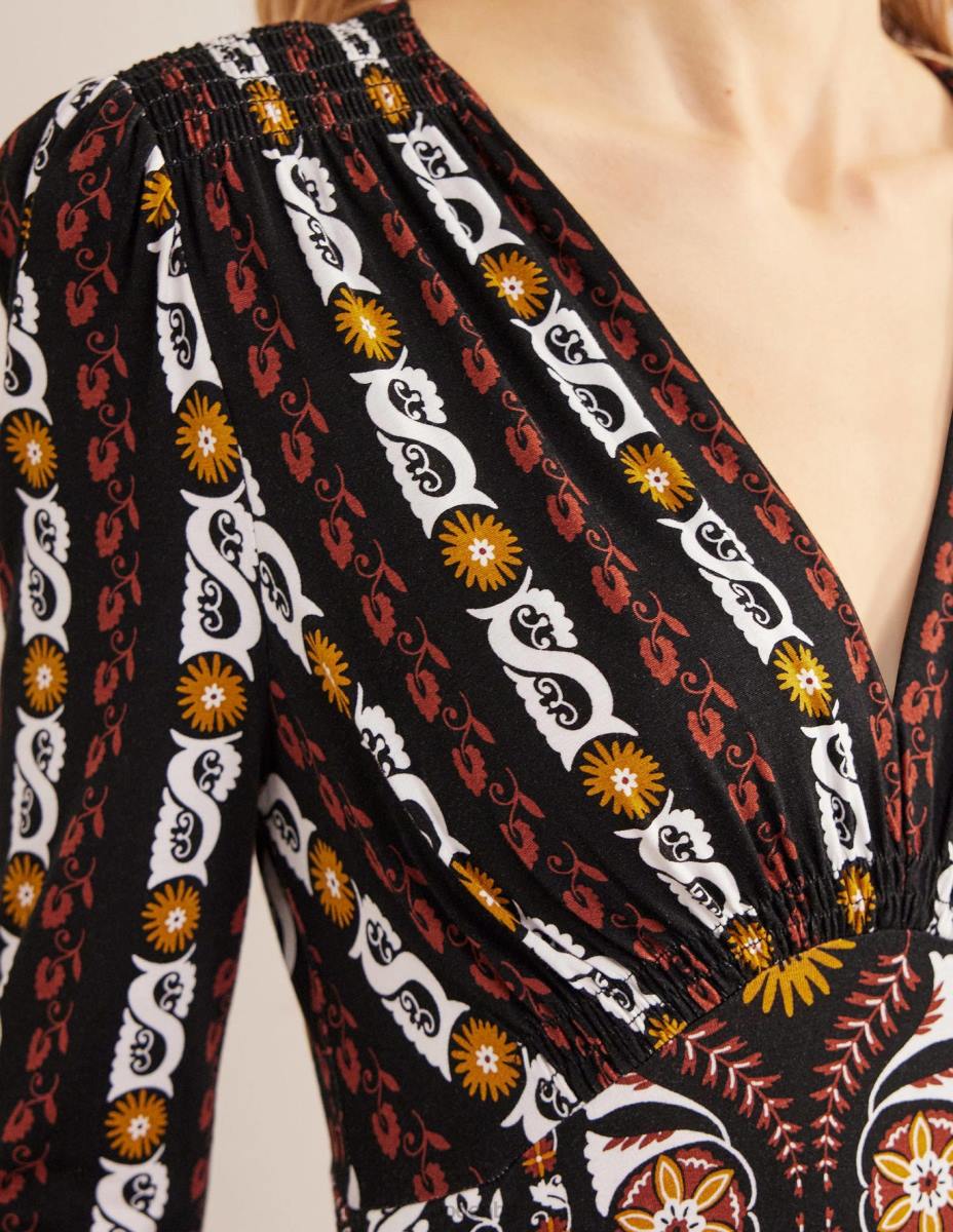 облекло Boden миди рокля от трико черно и богато райе Жени LL681051