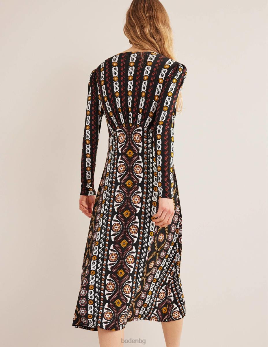 облекло Boden миди рокля от трико черно и богато райе Жени LL681051