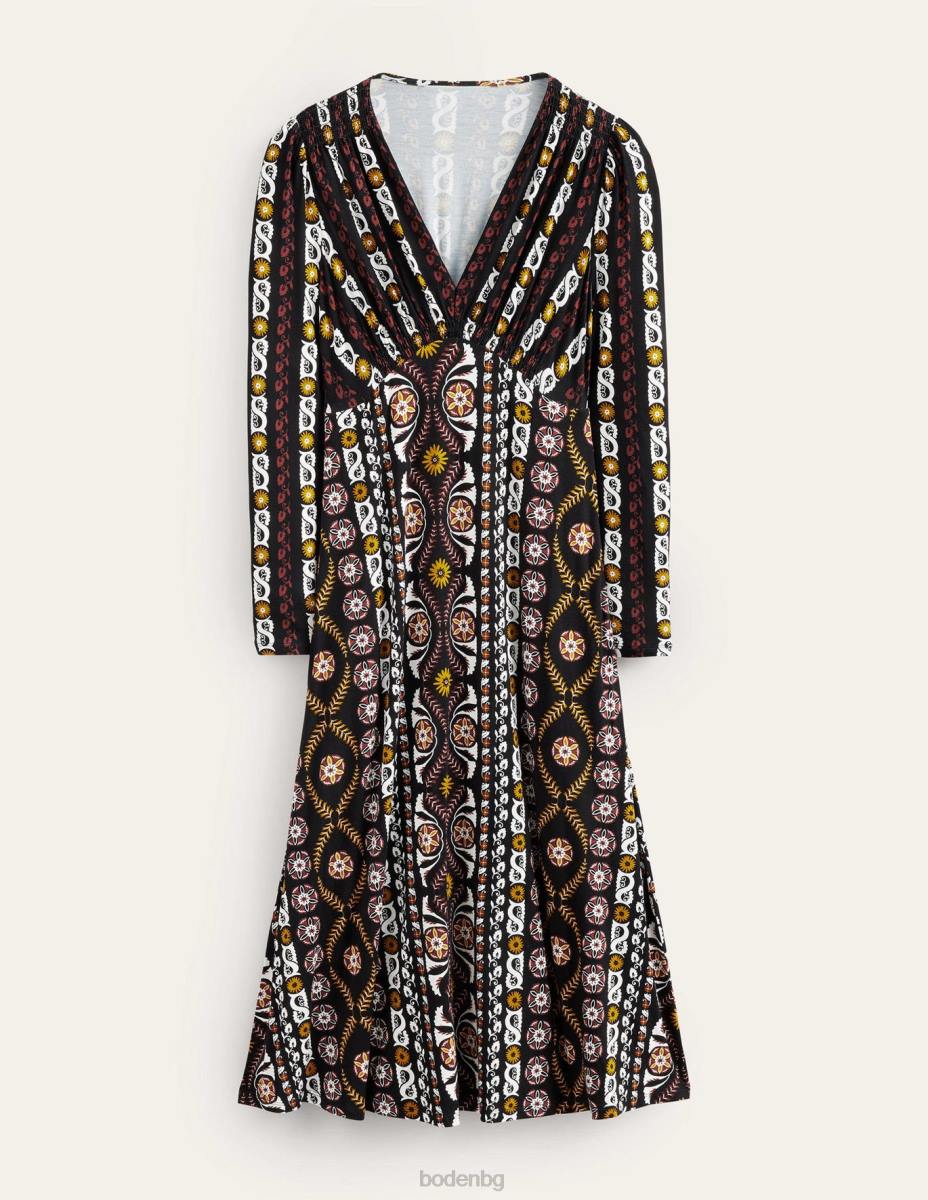 облекло Boden миди рокля от трико черно и богато райе Жени LL681051