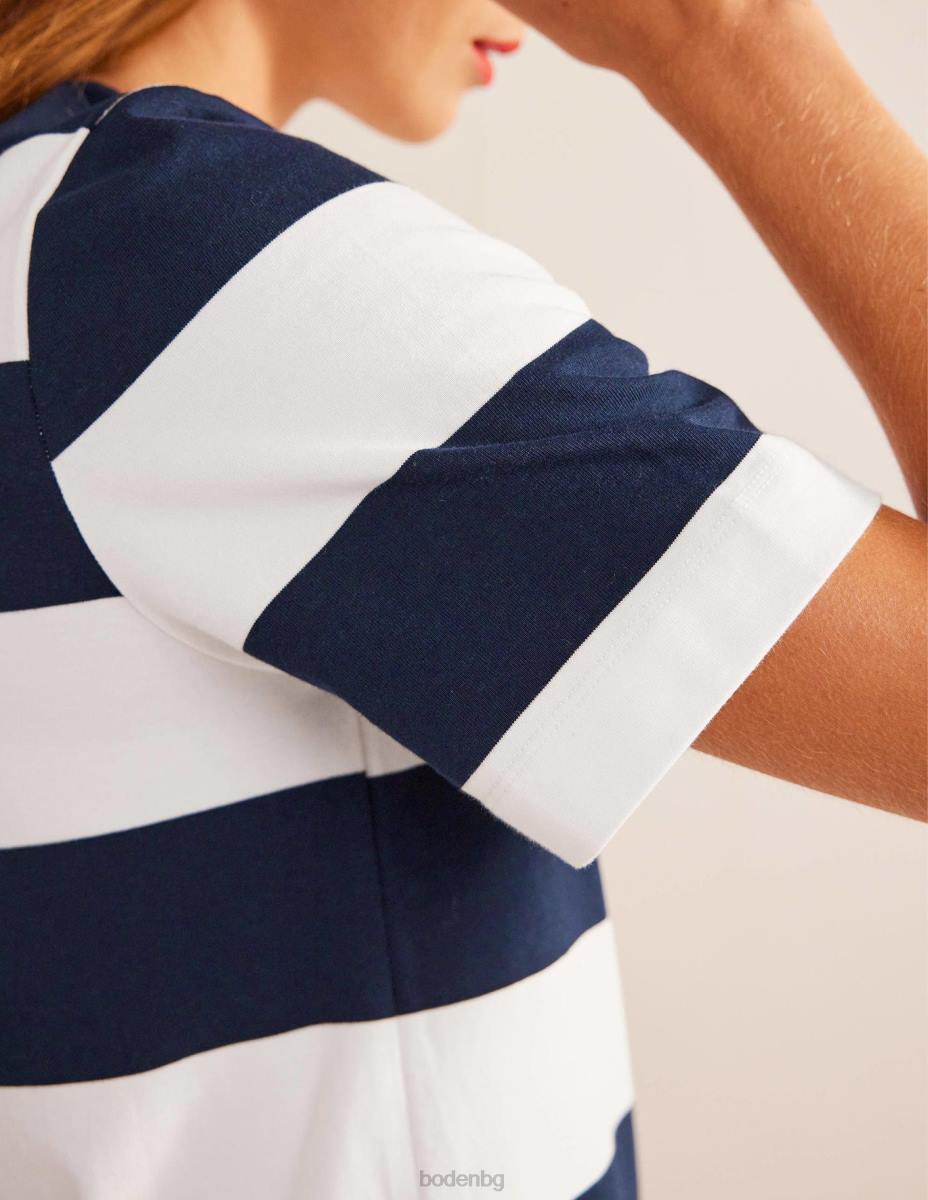 облекло Boden мини тениска с кръгло деколте слонова кост и морско синьо райе Жени LL681061