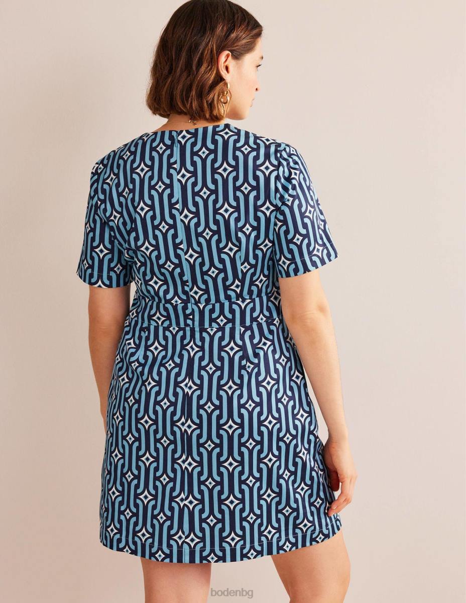 облекло Boden памучна мини рокля делфиниум син и лазур гео Жени LL681062