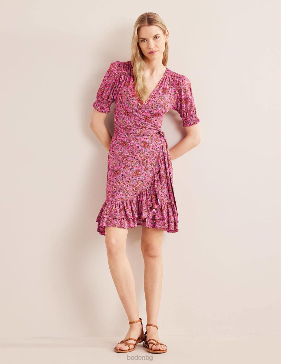 облекло Boden мини рокля от трико с волани карминова роза и пейсли тераса Жени LL681067
