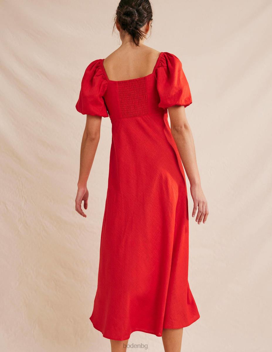 облекло Boden миди рокля с набрани корсажи вермилион Жени LL681078