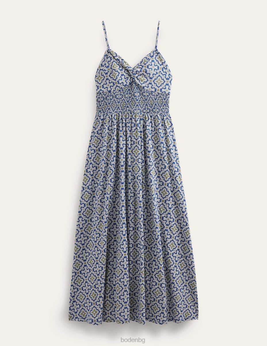 облекло Boden миди рокля от трико с усукване отпред плочка синя чапла и флора Жени LL681083