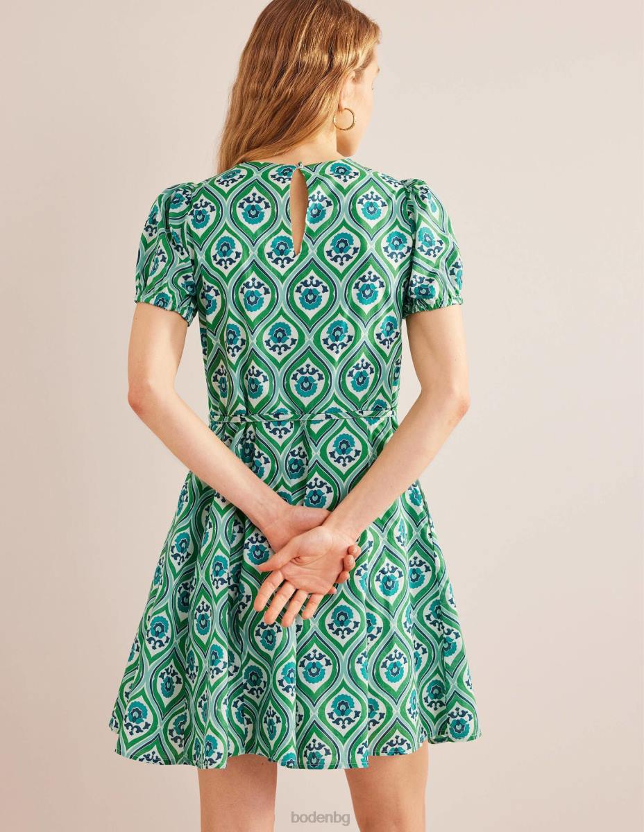 облекло Boden мини рокля с пълна пола аквамарин и гео каскада Жени LL681100