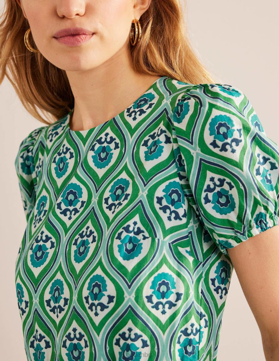 облекло Boden мини рокля с пълна пола аквамарин и гео каскада Жени LL681100