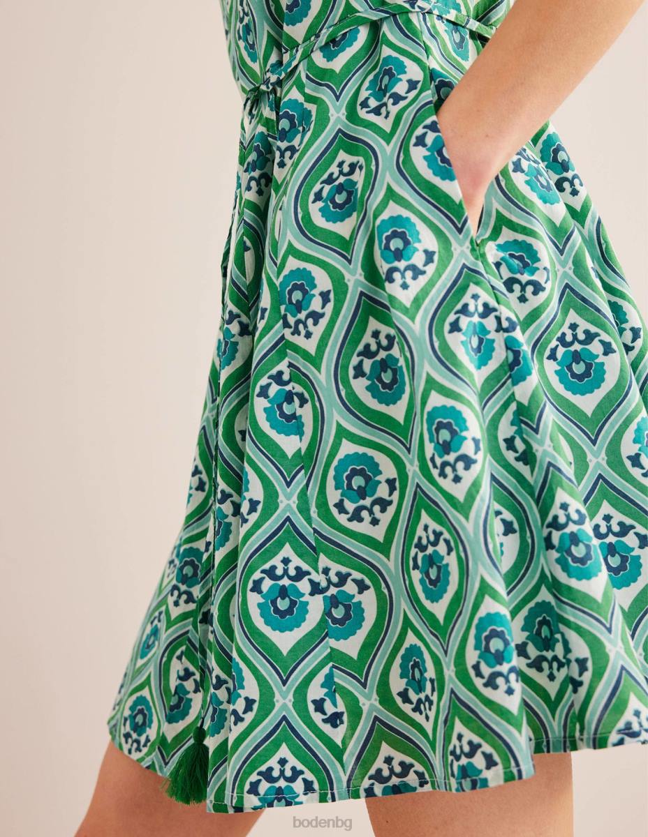 облекло Boden мини рокля с пълна пола аквамарин и гео каскада Жени LL681100