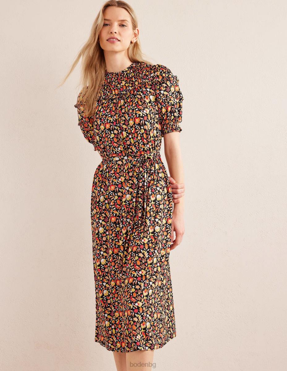 облекло Boden миди рокля от трико с детайли на кокетката черно и блоково венчелистче Жени LL681103