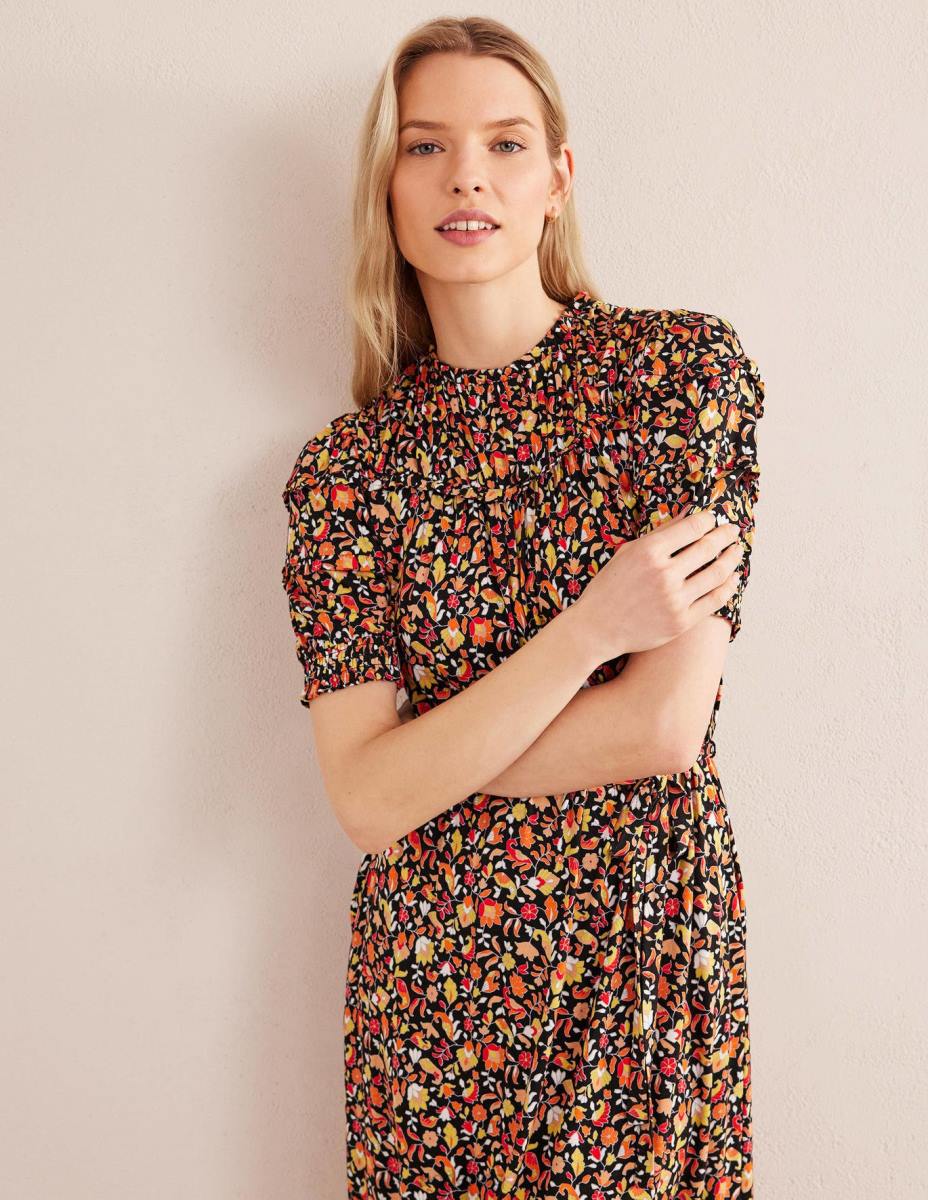 облекло Boden миди рокля от трико с детайли на кокетката черно и блоково венчелистче Жени LL681103