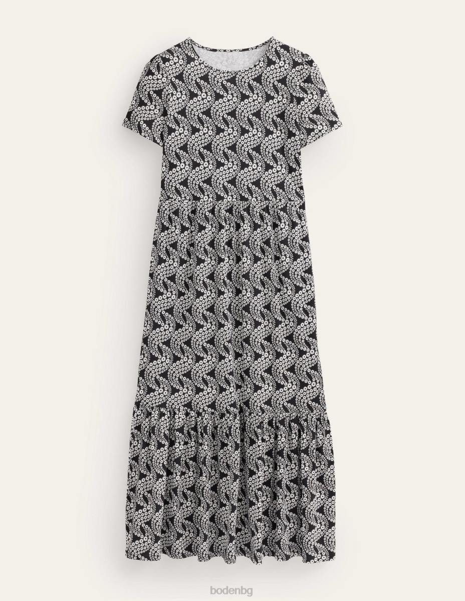 облекло Boden многоетажна лесна миди рокля от трико черен и маргаритка вихър Жени LL681110