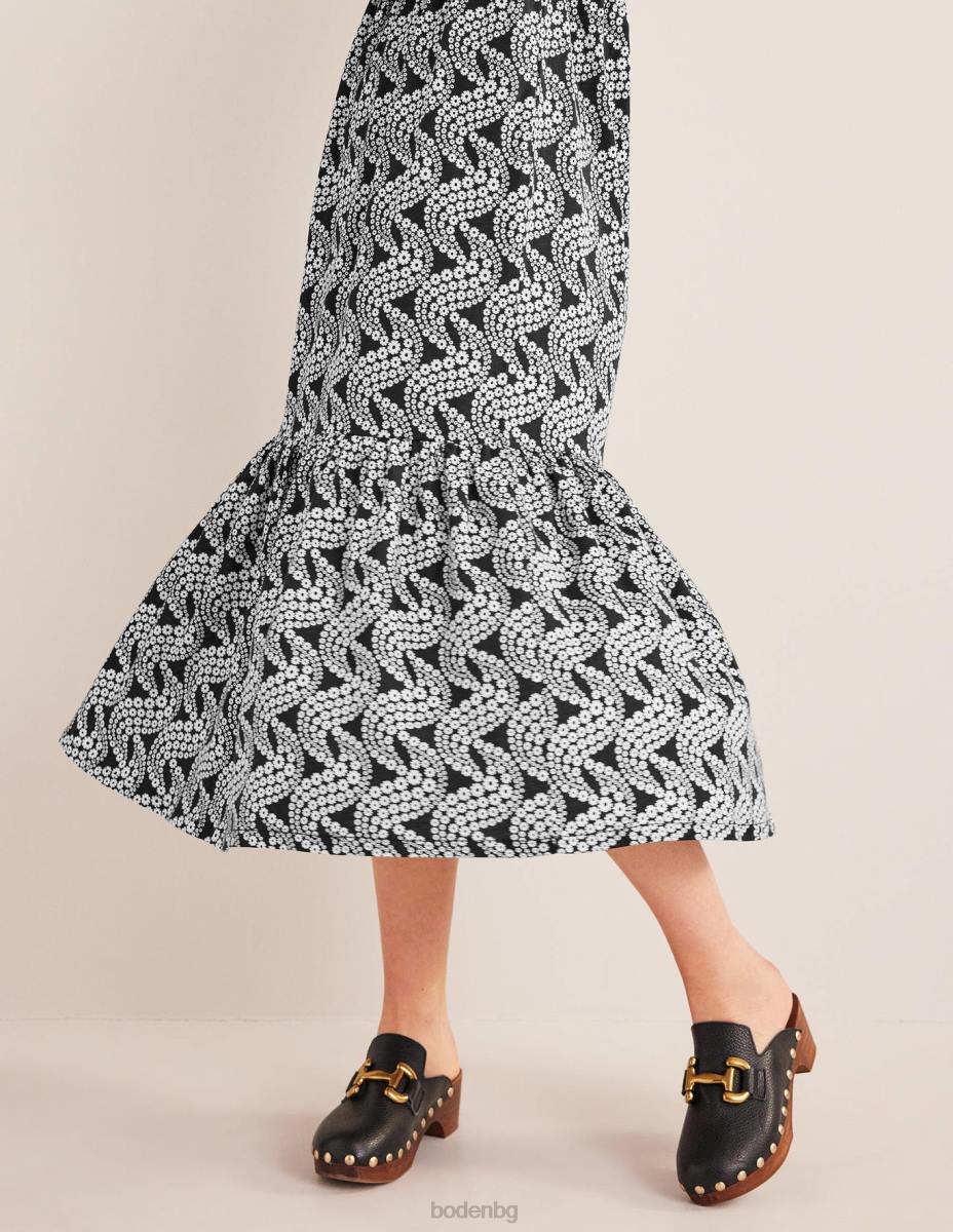 облекло Boden многоетажна лесна миди рокля от трико черен и маргаритка вихър Жени LL681110