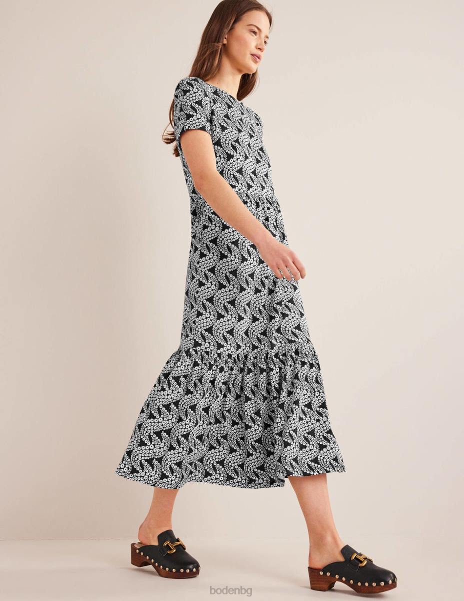 облекло Boden многоетажна лесна миди рокля от трико черен и маргаритка вихър Жени LL681110