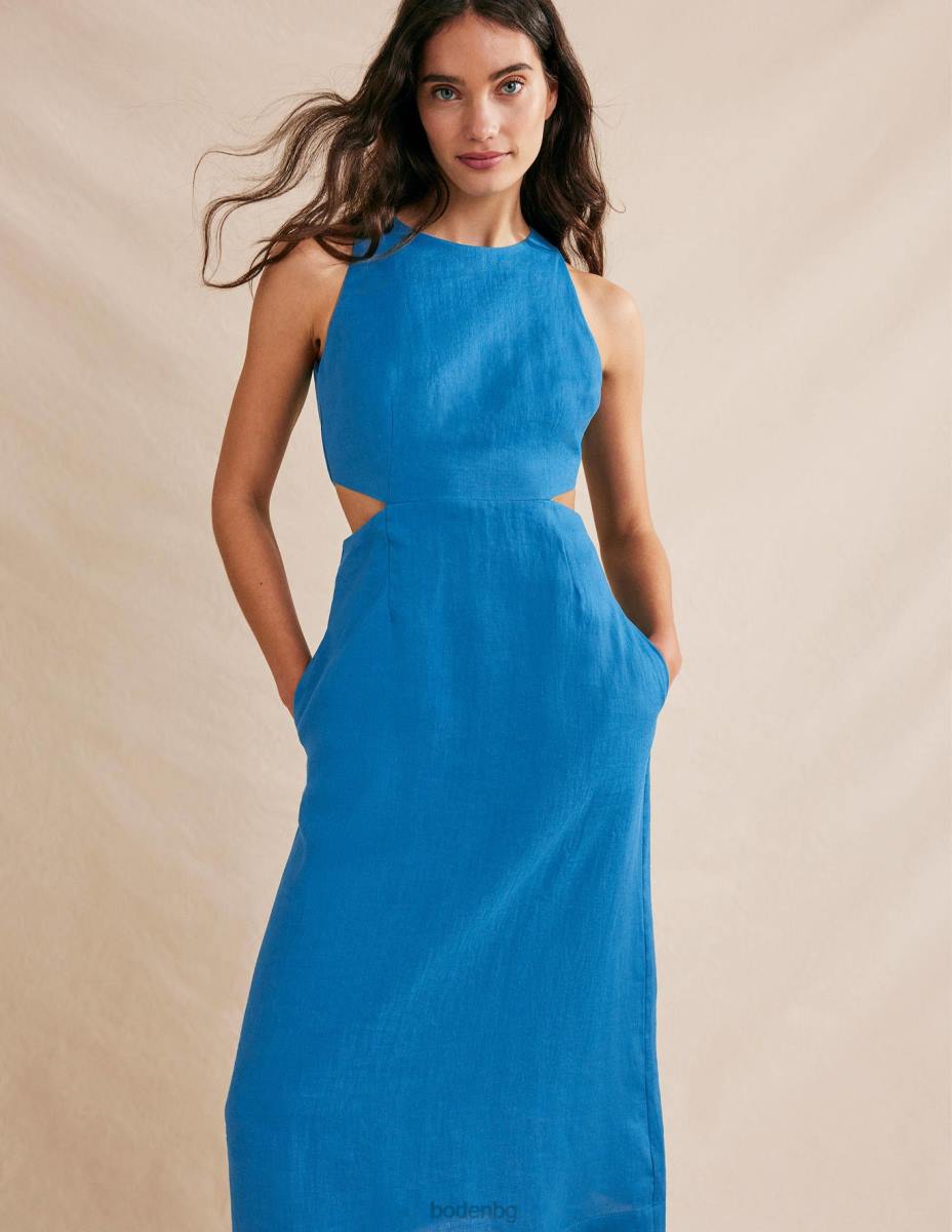 облекло Boden разкроена ленена миди рокля кристално синьо Жени LL681112