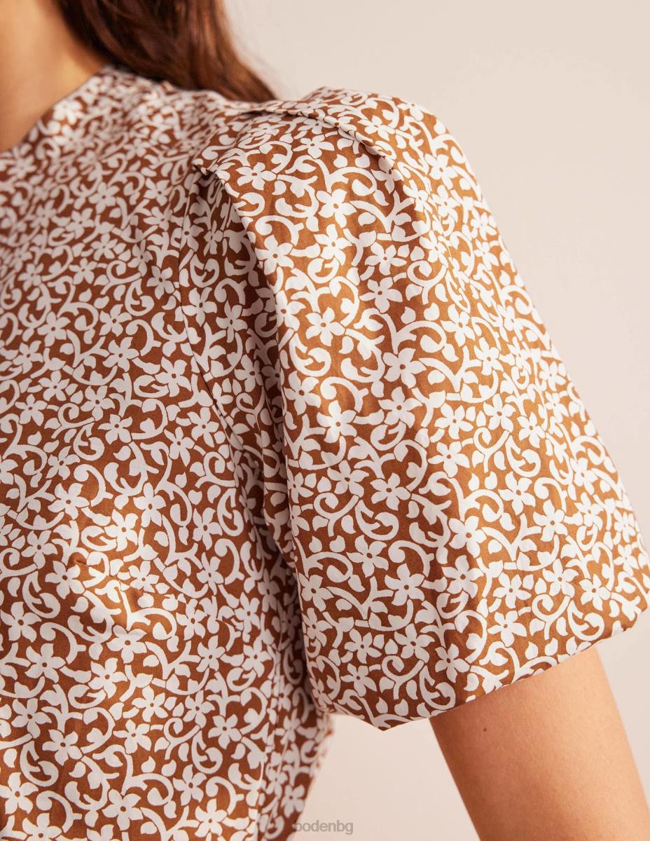 облекло Boden рокля с къс ръкав тиква и цветни стъбла Жени LL681116