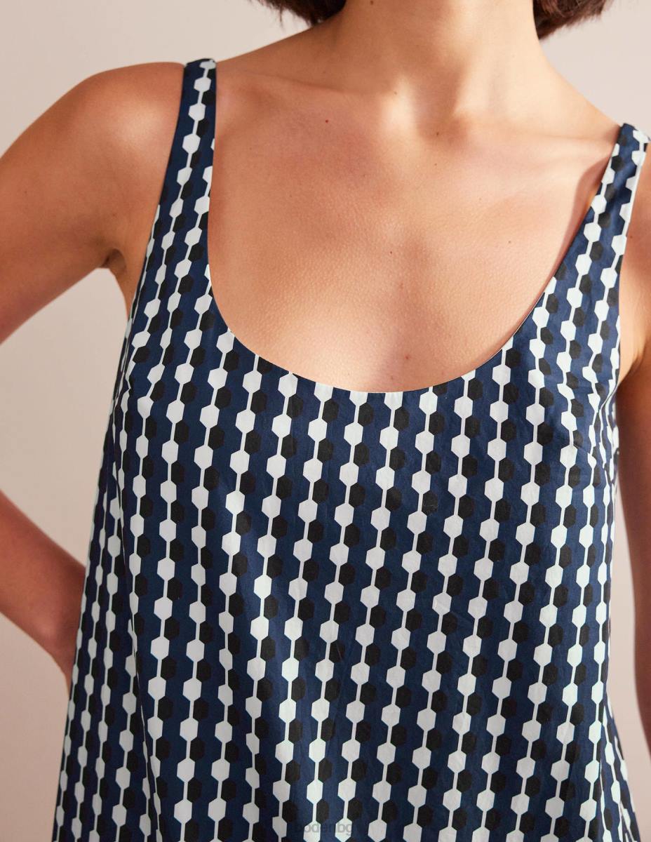 облекло Boden рокля с широко деколте флот и гео лазур Жени LL681143