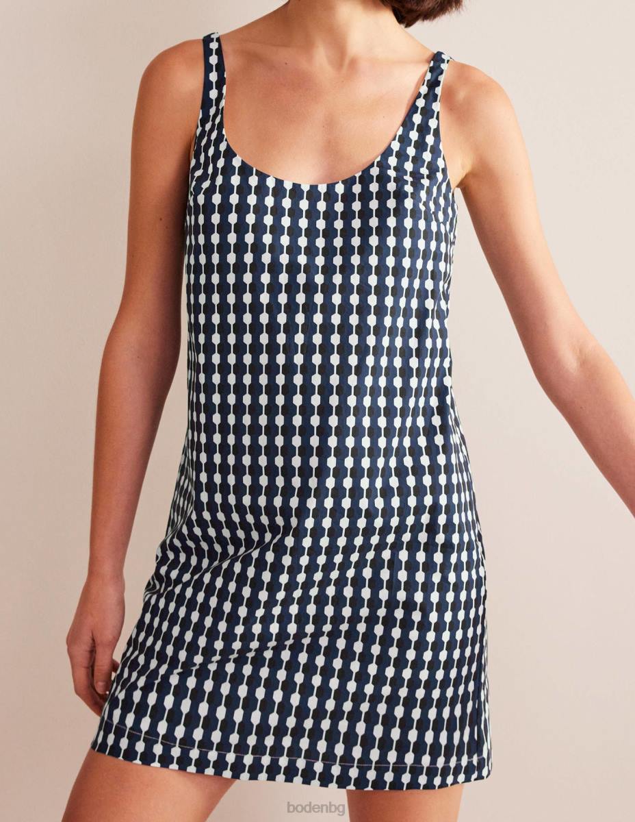 облекло Boden рокля с широко деколте флот и гео лазур Жени LL681143