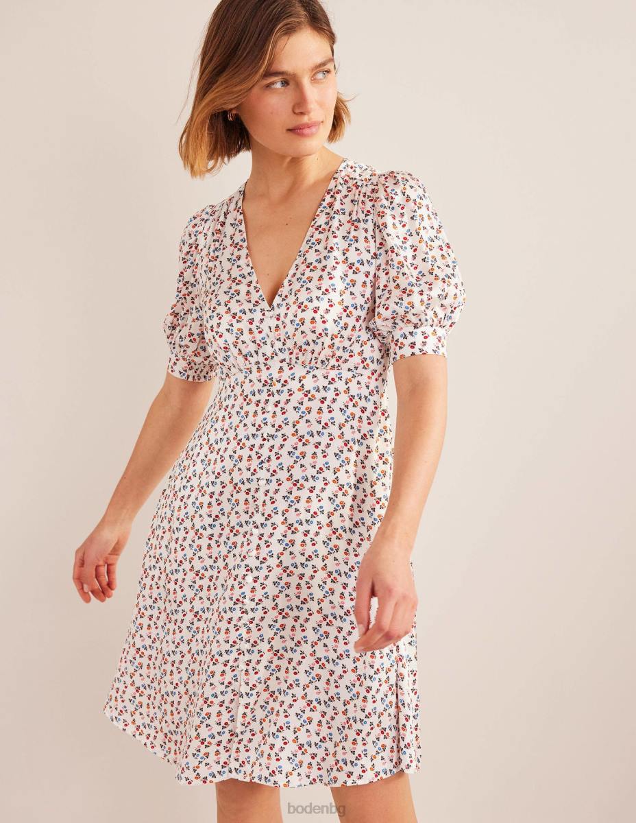 облекло Boden сатенена чаена рокля слонова кост и сладка маргаритка Жени LL681169