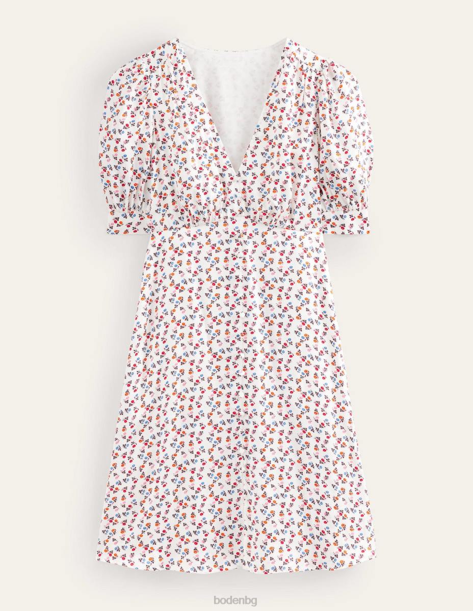 облекло Boden сатенена чаена рокля слонова кост и сладка маргаритка Жени LL681169