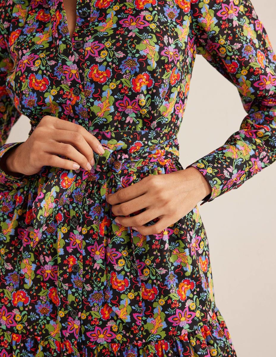 облекло Boden многоетажна памучна мини рокля с риза черна и карамфилова градина Жени LL681172