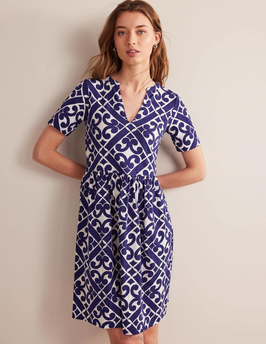 облекло Boden рокля от трико с лесно деколте пруско синьо и спокоен гео Жени LL681174