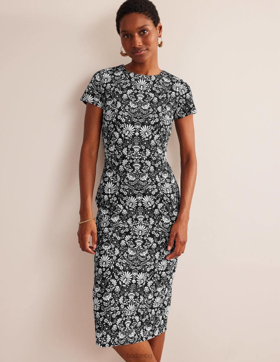 облекло Boden миди рокля от трико клонче черна и гардения Жени LL681175