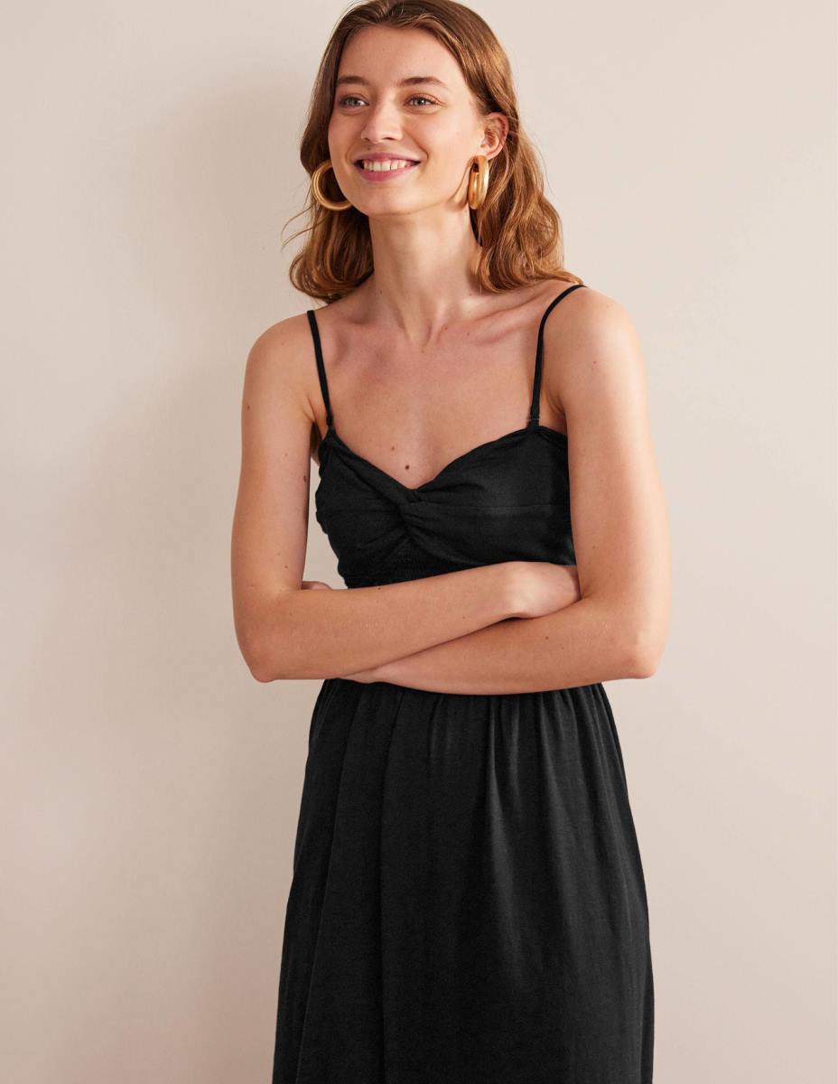 облекло Boden миди рокля от трико с усукване отпред черен Жени LL681179